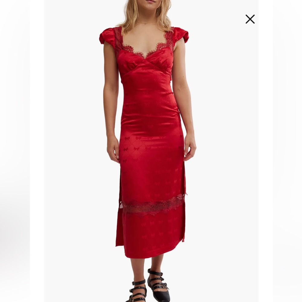 Free People Red Lace Trim Chemise